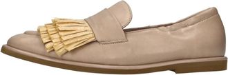 Lorena Paggi Leren Mocassins met Raffia Franje - Dames - Loafers - Beige - 40 EU - Leer - Schoenen
