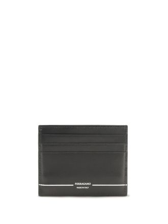 Ferragamo Logo-Embossed Calfskin Card Case - Black