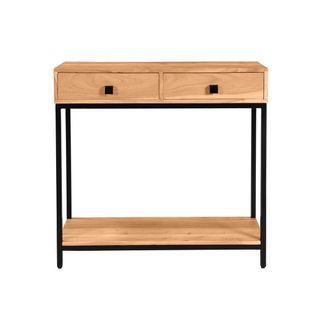 Miliboo Mesa Consola De Acacia Y Metal Con 2 Cajones 80 Cm Axelle