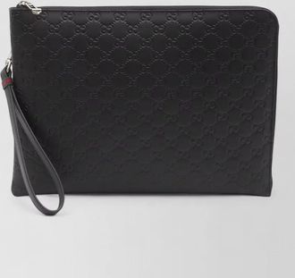 Gucci gg emblem wrist strap leather clutch
