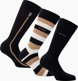 HUGO BOSS Mens 3 Pack of Fine Rib Socks - Black - Size: 6/5.5/7/6.5/7.5/8