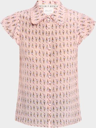 Alice & Olivia Martel Flutter-Sleeve Blouse