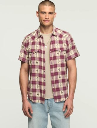 Lucky Brand Mens Short Sleeve Mesa Western Jacquard Shirt