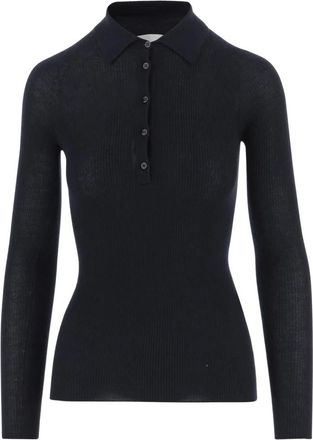 SA SU PHI Gebreide poloshirt van kasjmier en zijde - Dames - Cashmere truien - Blauw - M - Kasjmier - Truien & Vesten