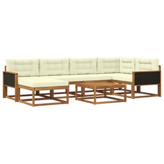 vidaXL Conjunto De Sof&aacute;s De Exterior Con Coj&iacute;n 7 Pcs Natural Y Crema Vidaxl