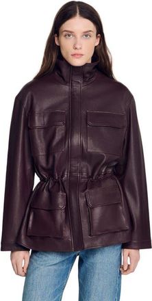 Sandro Oversized leather collar jacket in Bordeaux at Nordstrom, Size 34