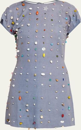 Bernadette Anne Embellished Linen Backless Mini Dress