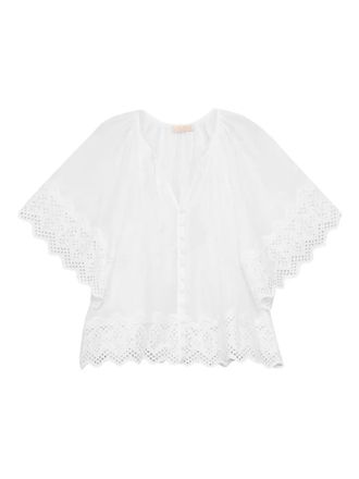 byTiMo Slub eyelet-trimmed blouse - women - Cotton/Viscose - S - White