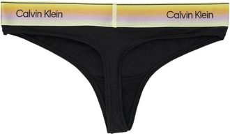 Calvin Klein Logo Band Thong - Dames - Onderbroek - Zwart - XS - Katoen - Ondergoed