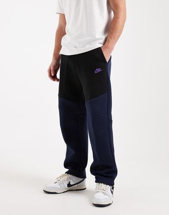 Nike Joggers neri e blu navy con fondo aperto in pile tecnico-Nero