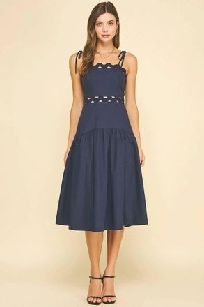 Pinch Design Birdie Scallop Detail Midi Dress In Navy