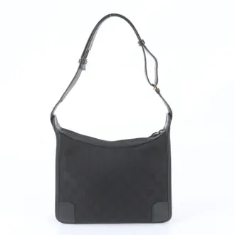 Gucci Black Leather Canvas Handbag Shoulder Bag Tote Bag (Pre-Owned)