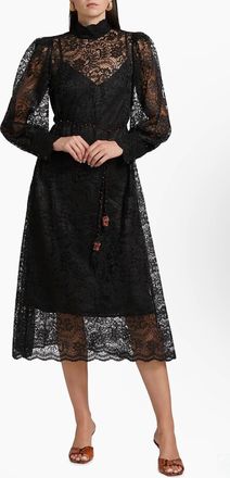 Farm Rio Lace Tie-Waist Midi Dress In Black