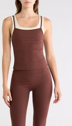 YEAR OF OURS Ribbed Layered Tank in Chocolate/Shell at Nordstrom, Size X-Small