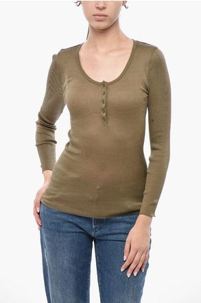 Isabel Marant Ribbed T-Shirt LAMYLIC With Buttons size L