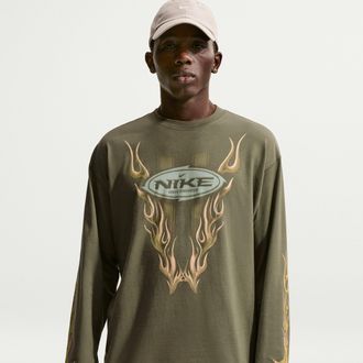 Nike Mens Nike Sportswear Long-Sleeve Max90 Top in Green | IU1694-222