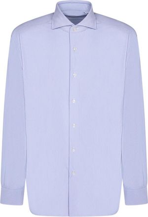 Dell'Oglio Klassieke kraag- knoopsluiting - Heren - Zakelijke Overhemden - Blauw - 4XL - Overhemden