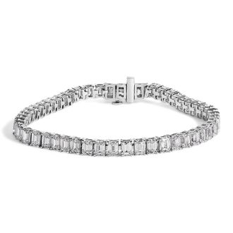 House of Brilliance IGI Certified 14K White Gold 10.0 Cttw Emerald Cut Lab Grown Diamond Tennis Bracelet