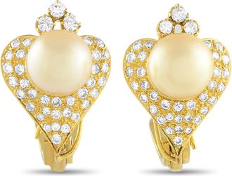 Luxury Bazaar 14K Yellow Gold 1.50ct Diamond and Golden Pearl Earrings MF02-090525