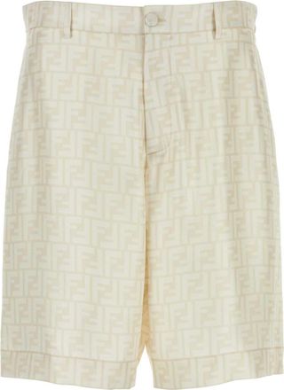 Fendi Mens Embroidered Silk Bermuda Shorts - Ivory - Size EU 50 (Mens)