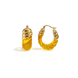 Gold & Honey Womens Rope Shrimp Lucite Birthstone Hoop Earrings In November - Citrine