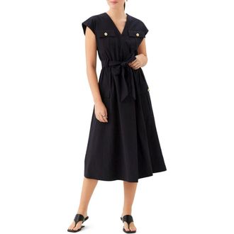 Fifteen Twenty Darcie Belted Cotton Midi Dress in Black at Nordstrom, Size X-Small