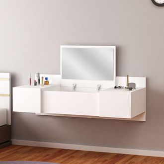 Dmora Toeletta Selci, Tocador Con Espejo, 3 Puertas, Encimera De Madera Nobilitada, 100x39x33h Cm Blanco