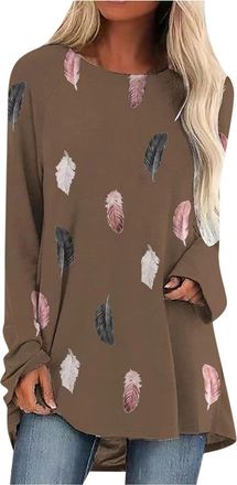 Generic Summer Tops for Women UK Long Tops to Wear with Leggings Oversized Long Sleeve Crew Neck Tunic Tops Patterned Mode T Shirts Floaty Loose Blouses