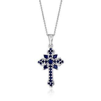Ross-Simons Sapphire Cross Pendant Necklace in Sterling Silver