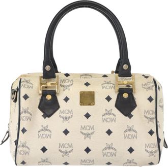 MCM Visetos Handbag Canvas And Leather White Pvc Handbag (Pre-Owned)