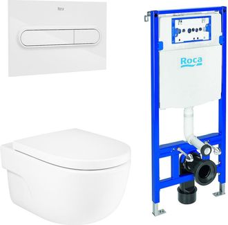 Roca Roca Pack Meridian+duplo Inodoro Suspendido Rimless Pulsador Blanco - Asiento: Caida Amortiguada - Ref: A34624l+a8012a200b+a890070020+a890195000