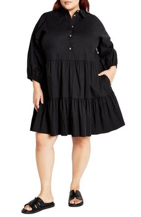 City Chic Vanessa Tiered Shirtdress in Black at Nordstrom, Size Xxl