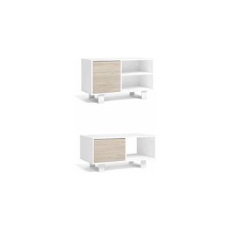 Skraut Home Skraut Home - Set Wind, Conjunto De Muebles De Sal&oacute;n/comedor Compuesto Por 1mueble Tv100 Y 1 Mesa De Centro, Color Blanco/roble, Patas Blancas, Mueble