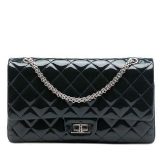 Chanel Pre-owned Vintage Quilted Patent Leather Double Flap Shoulder Bag - Dames - Vintage Schoudertas - Blauw - ONE Size - Leer - Vintage