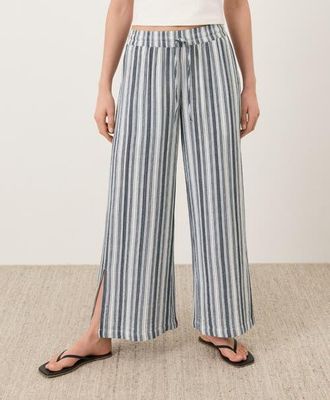 Pact Organic Cotton Coastal Double Gauze Pants in Coastal Stripe Navy Blue at Nordstrom, Size Xx-Large