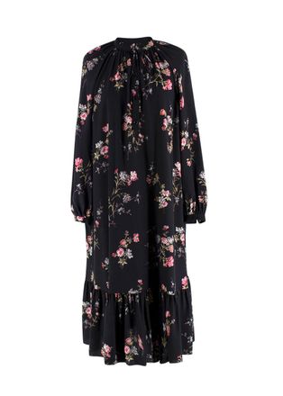 Celine Black Floral Print Silk MaixDress Size XS