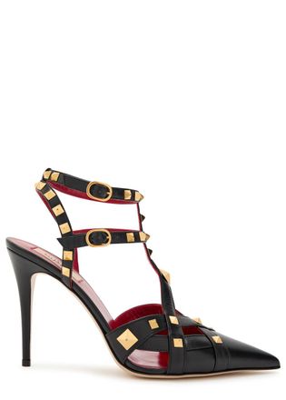 Valentino Garavani Studdy 100 Embellished Leather Sandals - Black - 37 (IT37/ UK4)