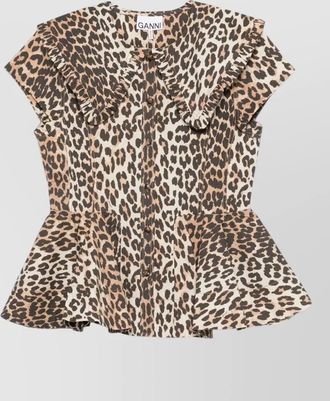 Ganni organic cotton shirt animal print peplum
