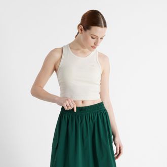 New Balance Tanktop NEW BALANCE, Damen, Gr. L, weiss (wei&szlig;), Jersey, Obermaterial: 73% Polyester, 18% Lyocell, 9% Elasthan, unifarben, Rundhals, Tops Tanktop, mit