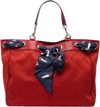 Gucci Pre-owned Tote Bags, female, Red, Size: ONE SIZE Pre-owned Canvas Tote