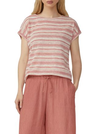 QS by s.Oliver T-Shirt QS, Damen, Gr. XXL, apricot stripe, Jersey, Obermaterial: 54% Viskose, 46% Polyester, gestreift, l&auml;ssig geschnitten h&uuml;ftbedeckend, Rundhals, S