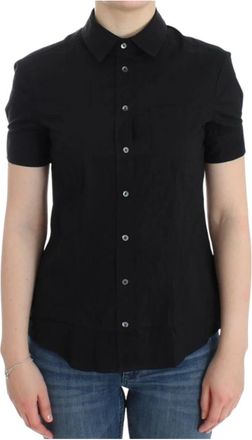 John Galliano Shortsleeve Blouse Shirt - Dames - Overhemden - Zwart - XS - Katoen - Overhemden