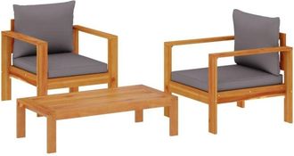 vidaXL 3 Piece Garden Sofa Set with Cushions Solid Wood Acacia vidaXL