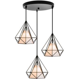 OEM L&aacute;mpara De Techo Vintage Con Dise&ntilde;o De Jaula De Diamante, 25 Cm, 3 Luces, L&aacute;mpara De Techo De Hierro, Ara&ntilde;a Para Restaurante, Bar (negra)
