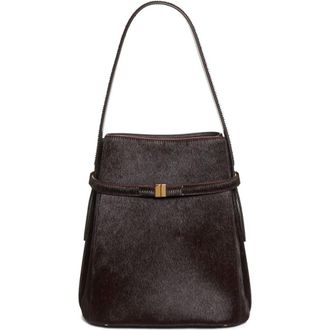 Toteme Belted Genuine Calf Hair Bucket Bag in Wine at Nordstrom