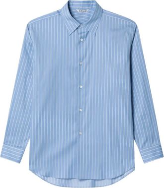 Auralee Formal Shirts, male, Blue, Size: XS Cotton silk stripe shirt