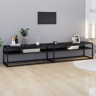 vidaXL Vidaxl - Mueble De Tv Vidrio Templado Color M&aacute;rmol Negro 220x40x40,5 Cm
