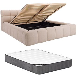 Vente-Unique Pascal Morabito - Letto con contenitore 180 x 200 cm Tessuto Beige + Materasso - forvik ii di