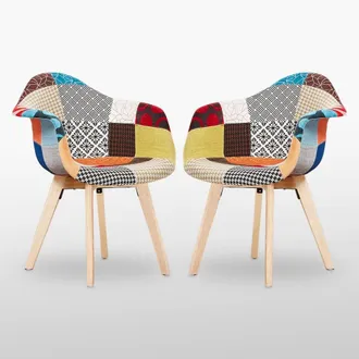 Life Interiors Life Interiors - Juego De 2 Sillas De Comedor Con Reposabrazos Y Tapizado De Tela Con Patas De Madera - Silla De Comedor - Multicolor