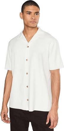 Vince Milano Short Sleeve Cabana Mens Clothing Classic Cream : MD, Polyester/Viscose